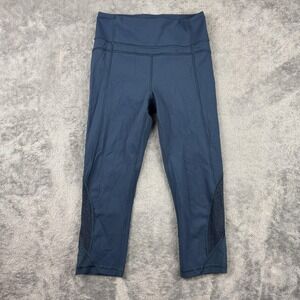 Lululemon Pants Womens 4 Blue Crop Leggings Mesh Panel High Rise Athletic Yoga
